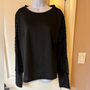 Elegant Black Lace Sleeve Women's Top